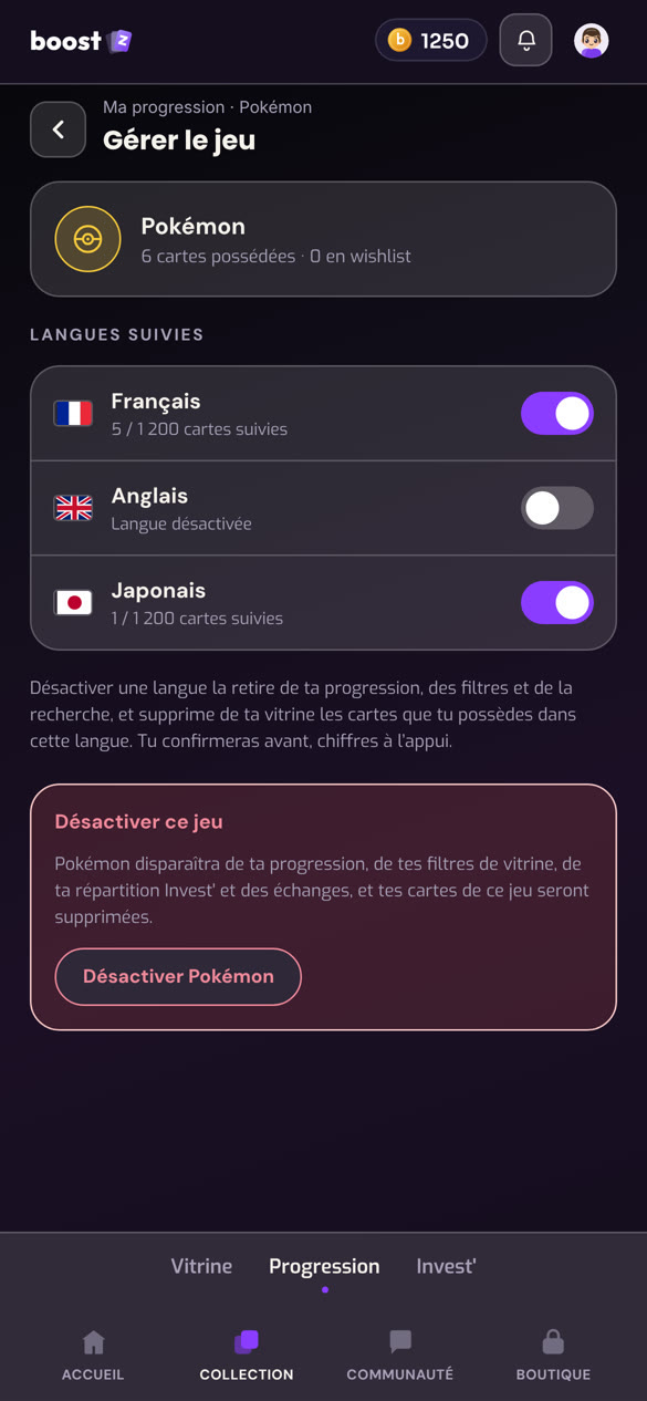 Capture de Boostz : gérer les langues suivies d'un jeu, ici Pokémon en français et en japonais